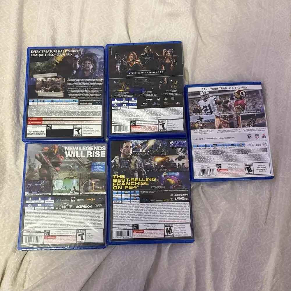 PS4 Video Games Lot Of 5 PS4 Destiny Sealed, Uncharted, Injustice 2, Madden COD